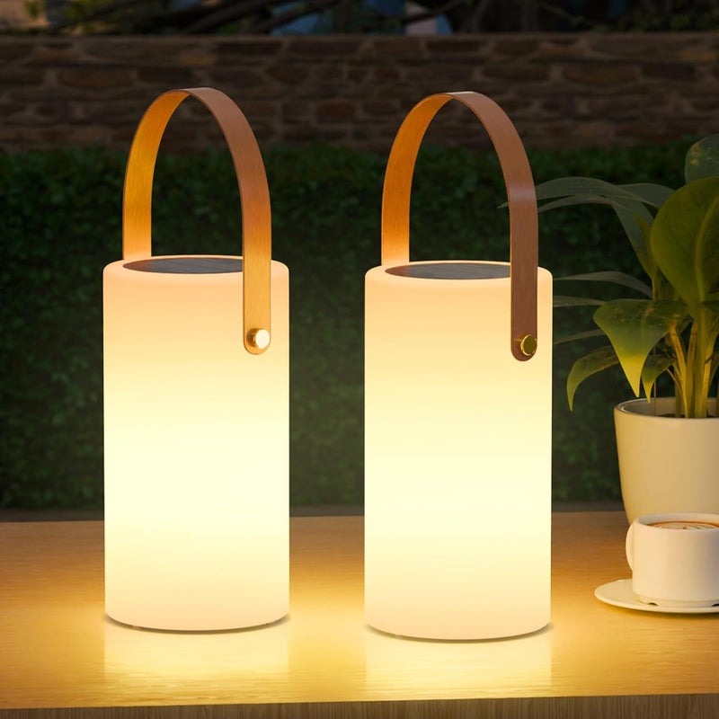 Nice Buy مصباح طاولة شمسي 2-pack مقاوم للماء LED محمول مصباح شمسي دافئ RGB قابل لإعادة الشحن بدون سلك للحديقة والتراس والتخييم - Image 1